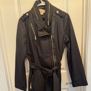 MICHAEL Michael Kors Black Trench Coat with Gold Zippers